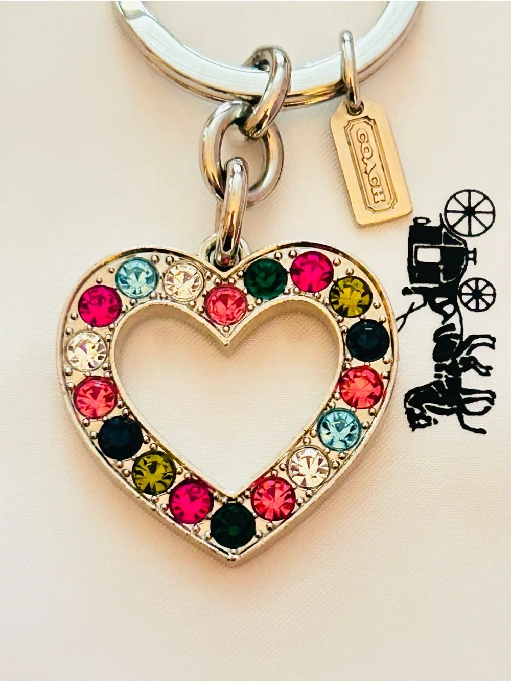 RARE Coach Heart Charm Rainbow Crystals Keychain/ Bag Charm